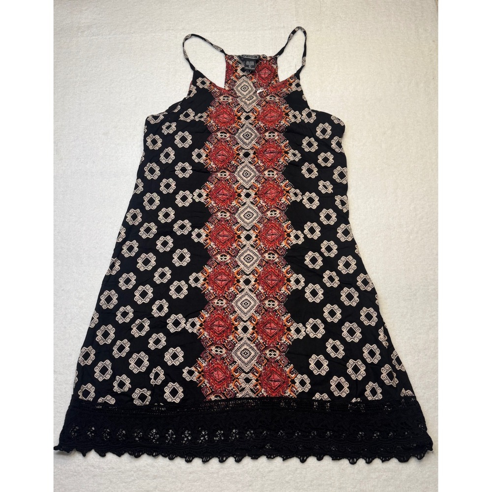 Angie Black Mini Dress with Red and Cream Center Print